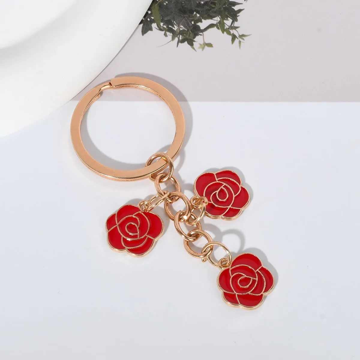 Elegant Rose Flower Keychain Colorful Enamel Flower Charm Keyring Keychain Sweet Rose Florals Keyring
