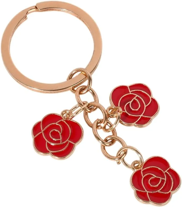 Elegant Rose Flower Keychain Colorful Enamel Flower Charm Keyring Keychain Sweet Rose Florals Keyring