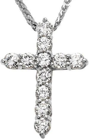 Elegant Sterling Silver 4 Carat Round Cubic Zirconia Cross Pendant Necklace (Medium)