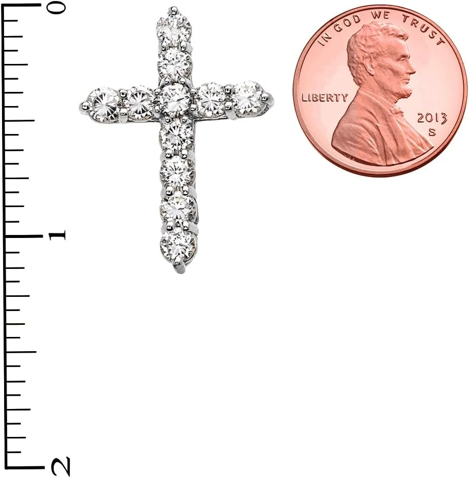 Elegant Sterling Silver 4 Carat Round Cubic Zirconia Cross Pendant Necklace (Medium)