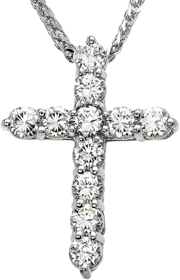 Elegant Sterling Silver 4 Carat Round Cubic Zirconia Cross Pendant Necklace (Medium)