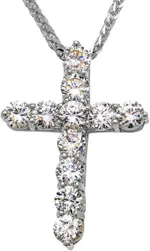 Elegant Sterling Silver 7 Carat Round Cubic Zirconia Cross Pendant Necklace (Large)