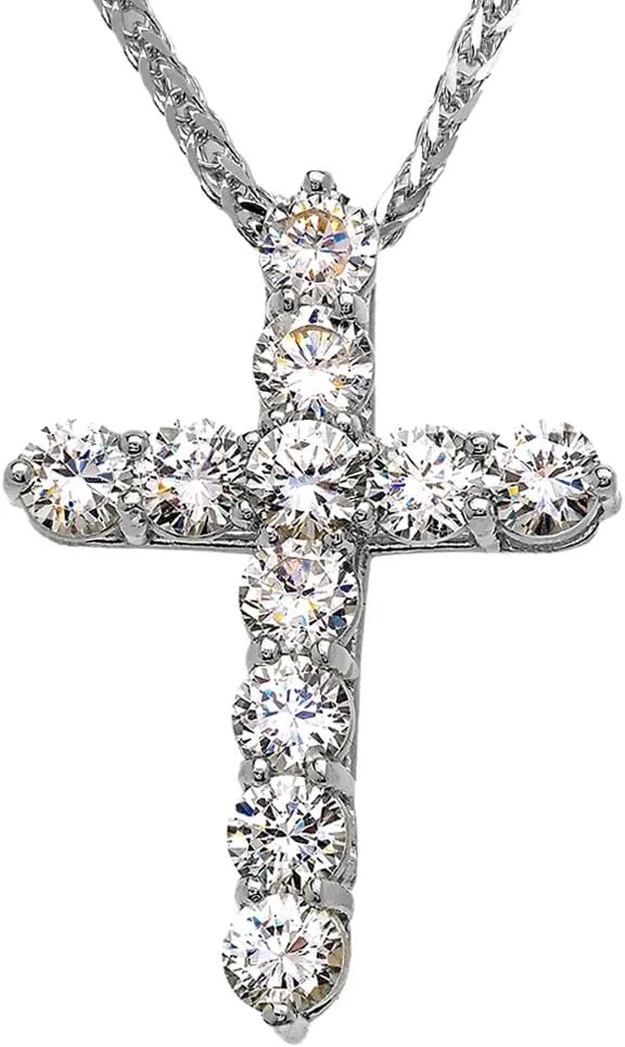 Elegant Sterling Silver 7 Carat Round Cubic Zirconia Cross Pendant Necklace (Large)