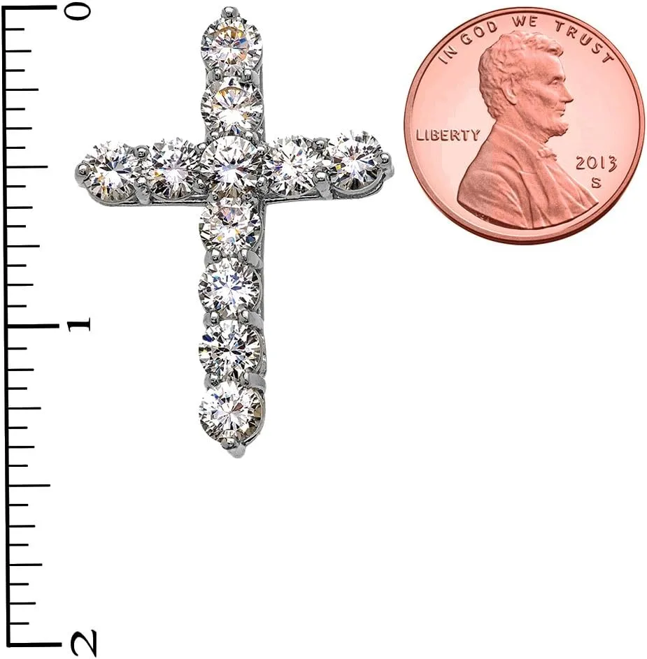 Elegant Sterling Silver 7 Carat Round Cubic Zirconia Cross Pendant Necklace (Large)