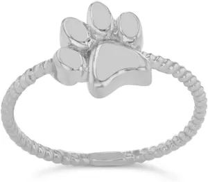 Elegant Sterling Silver Dog Paw Print Statement Rope Ring (Size 11)