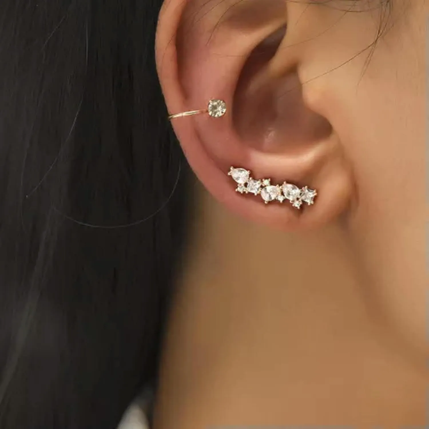 Elegant Women 925 Silver Star Leaf Flower Ear Cuff Clip Wrap Elf Stud Earring-#2