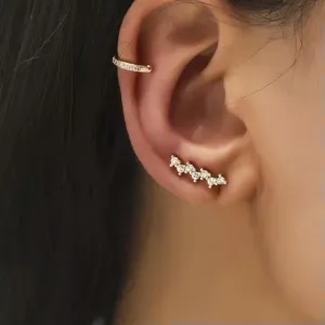Elegant Women 925 Silver Star Leaf Flower Ear Cuff Clip Wrap Elf Stud Earring-#2