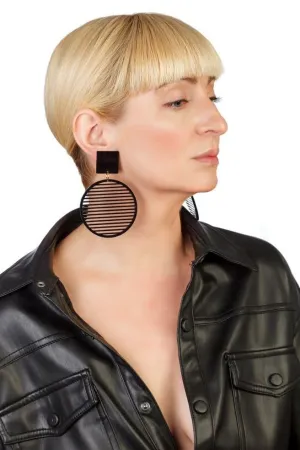 Elyn Black Stripes Hoop Earrings