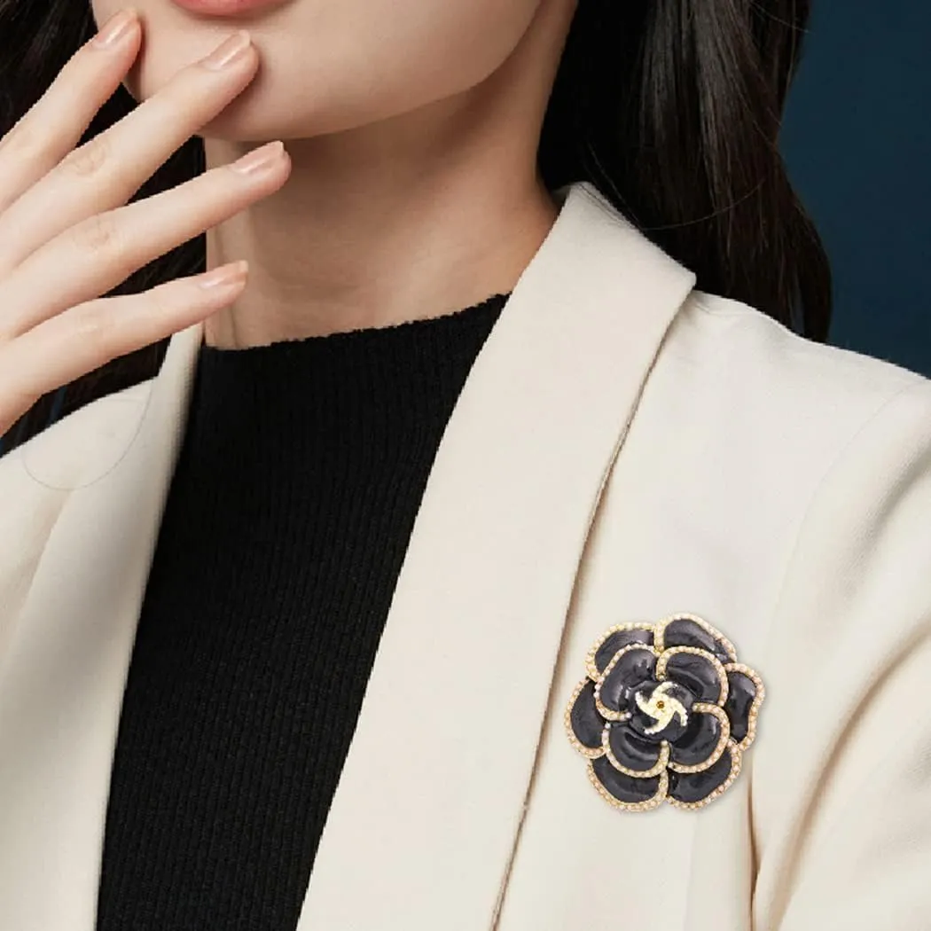 Enamel Camellia Pearl Brooch - Elegant Petal Pin Wedding & Party Brooch Gift
