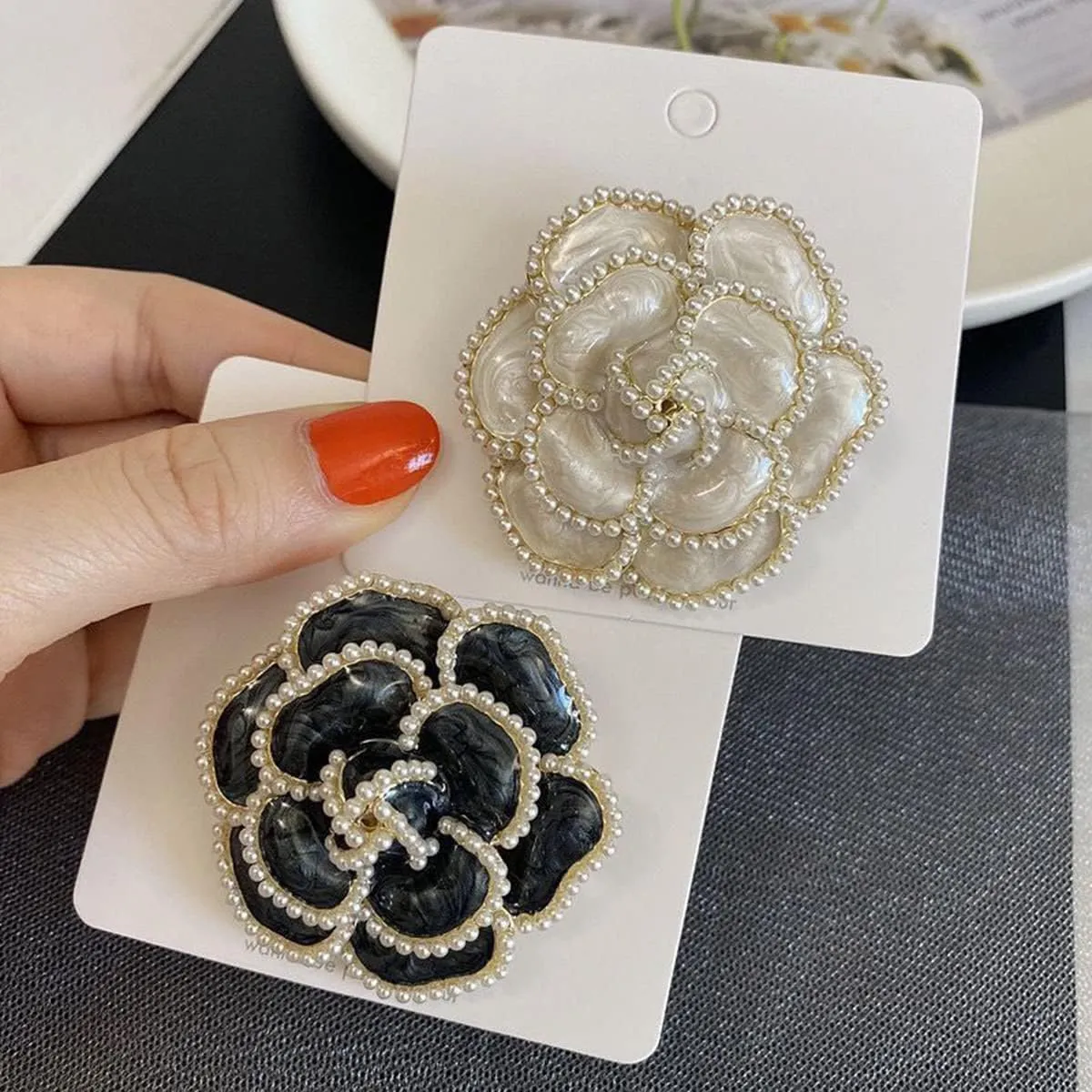 Enamel Camellia Pearl Brooch - Elegant Petal Pin Wedding & Party Brooch Gift