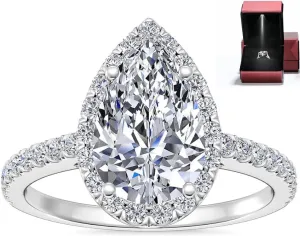 Engagement Rings for Women Wedding Promise Ring - Sterling Silver Rings for Women 1 Carat D Color VVS1 Pear Shaped Crushed Ice Diamond, 18K White Gold Plating Women's Diamond Rings Ideal Gift for Her
