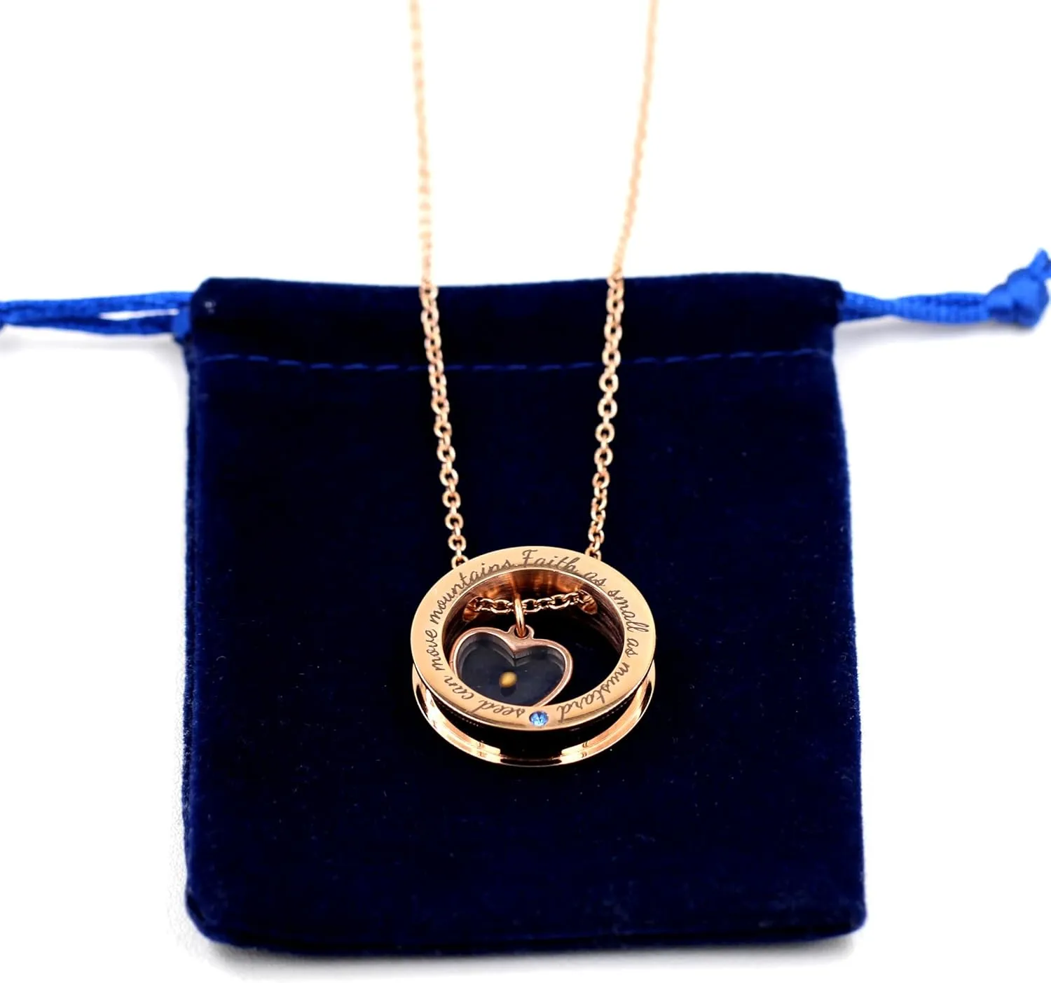 Engraved 'Faith As Small As A Mustard Seed Can Move Mountains' Round Circle Necklace Stainless Steel Christian Gift for Men Women's Baptism Communion YA958