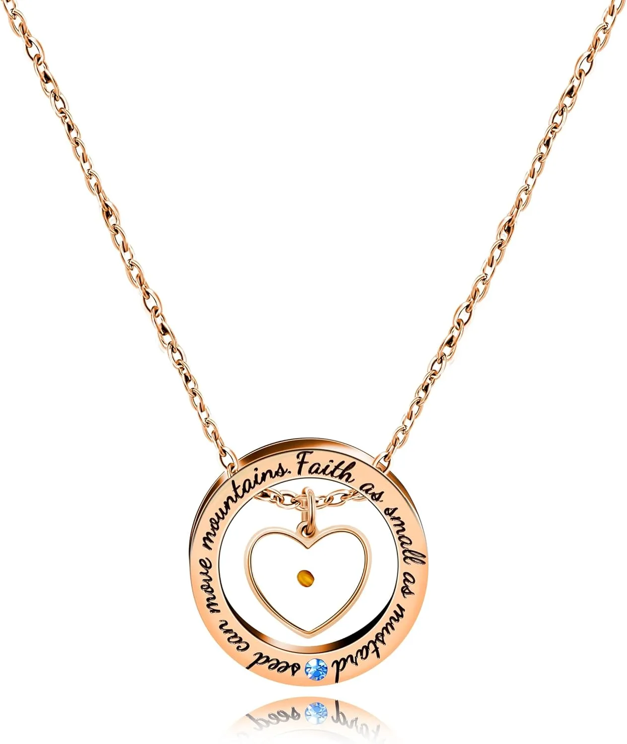 Engraved 'Faith As Small As A Mustard Seed Can Move Mountains' Round Circle Necklace Stainless Steel Christian Gift for Men Women's Baptism Communion YA958