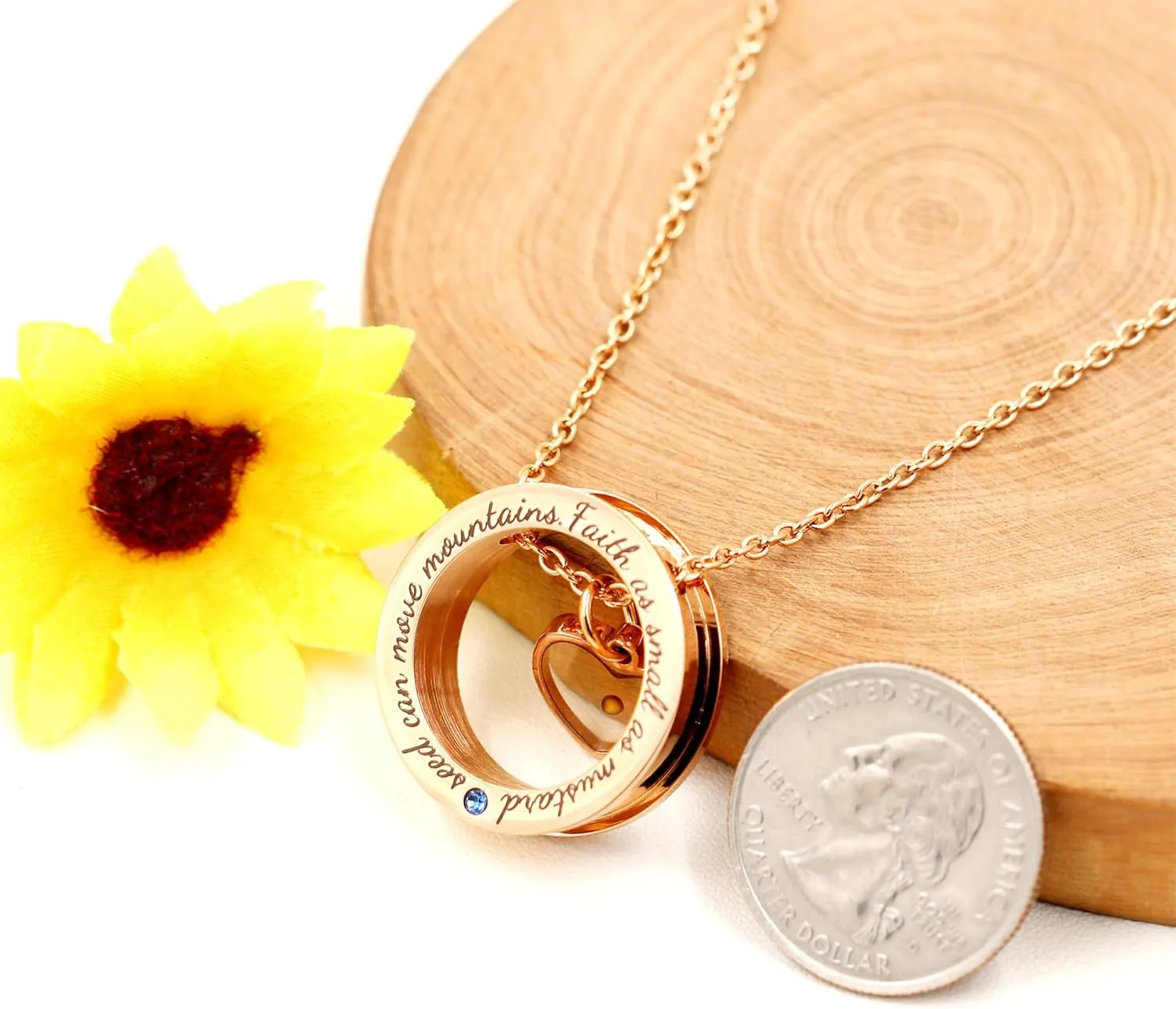 Engraved 'Faith As Small As A Mustard Seed Can Move Mountains' Round Circle Necklace Stainless Steel Christian Gift for Men Women's Baptism Communion YA958