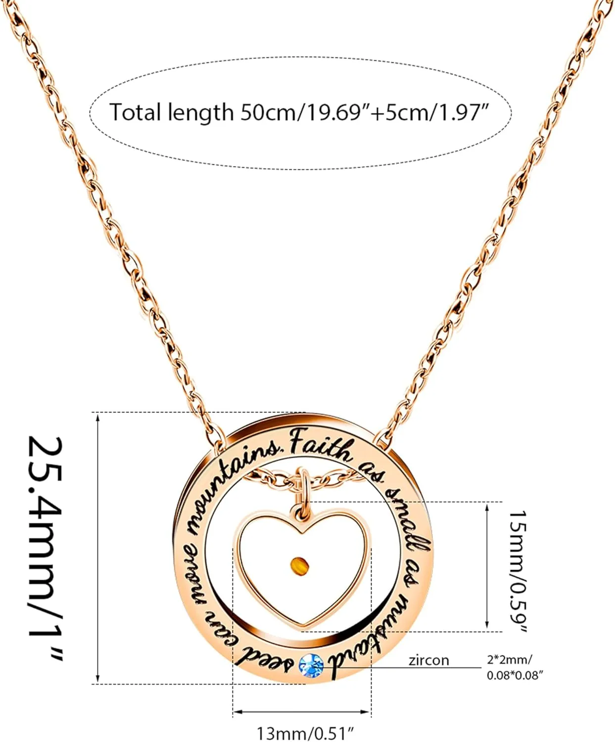 Engraved 'Faith As Small As A Mustard Seed Can Move Mountains' Round Circle Necklace Stainless Steel Christian Gift for Men Women's Baptism Communion YA958