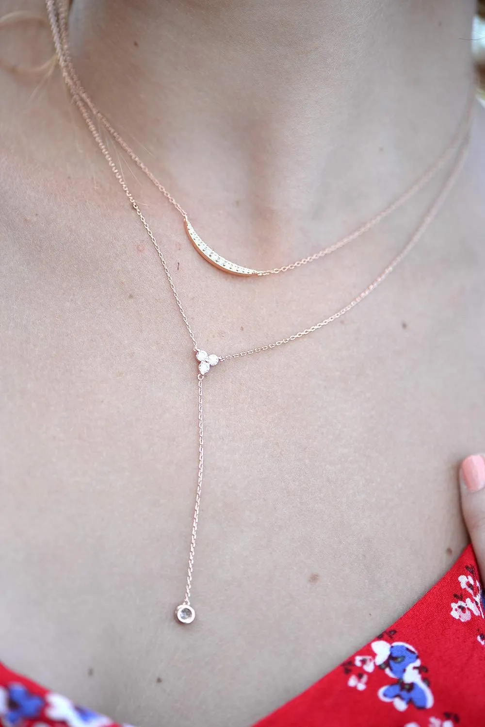 espere Womens Sterling Silver Dainty CZ Lariat Necklace Triple CZ Cluster Y-Shaped Necklace