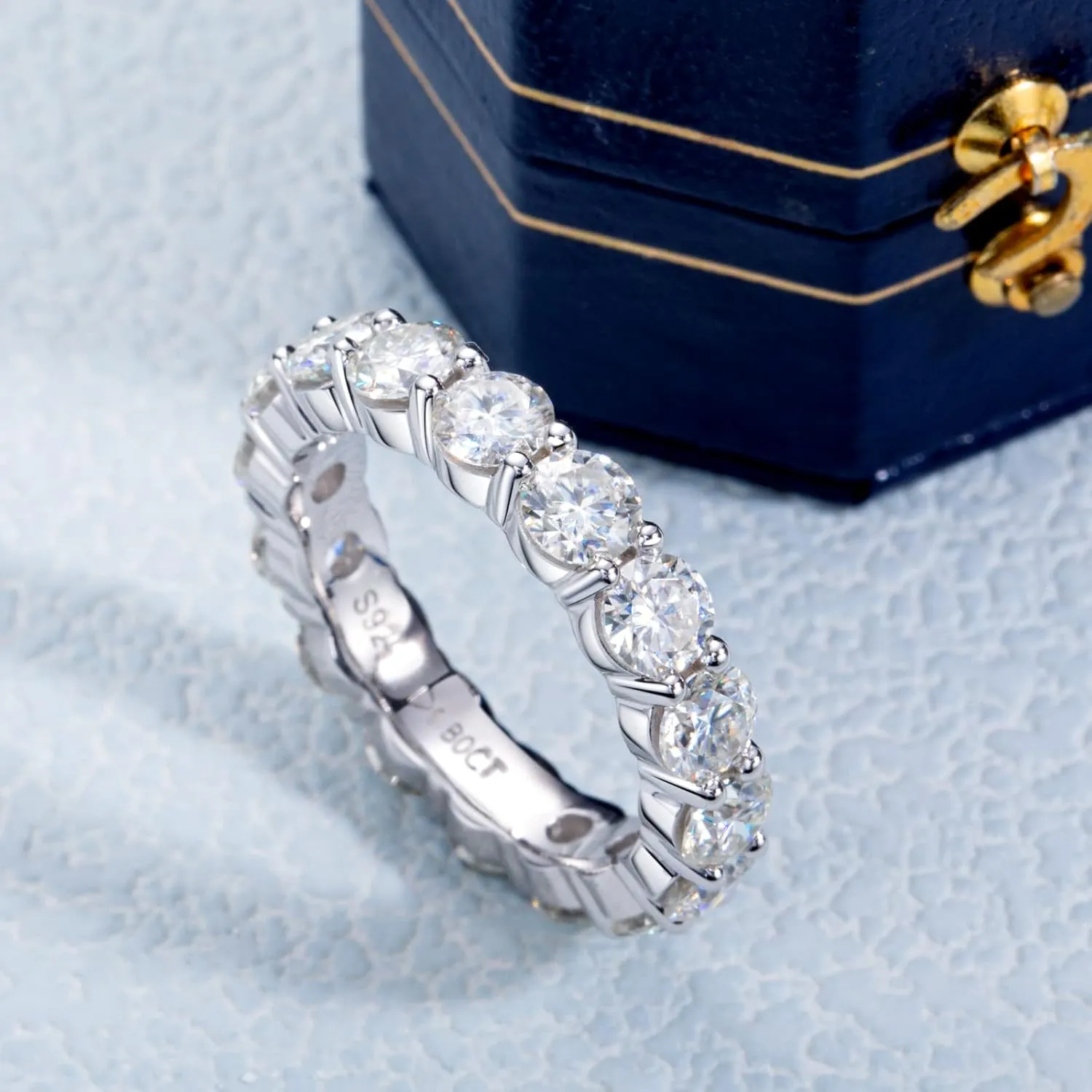 Eternity Ring for Women 18K White Gold Plated Sterling Silver Rings Round Cut Cubic Zirconia Wedding Rings