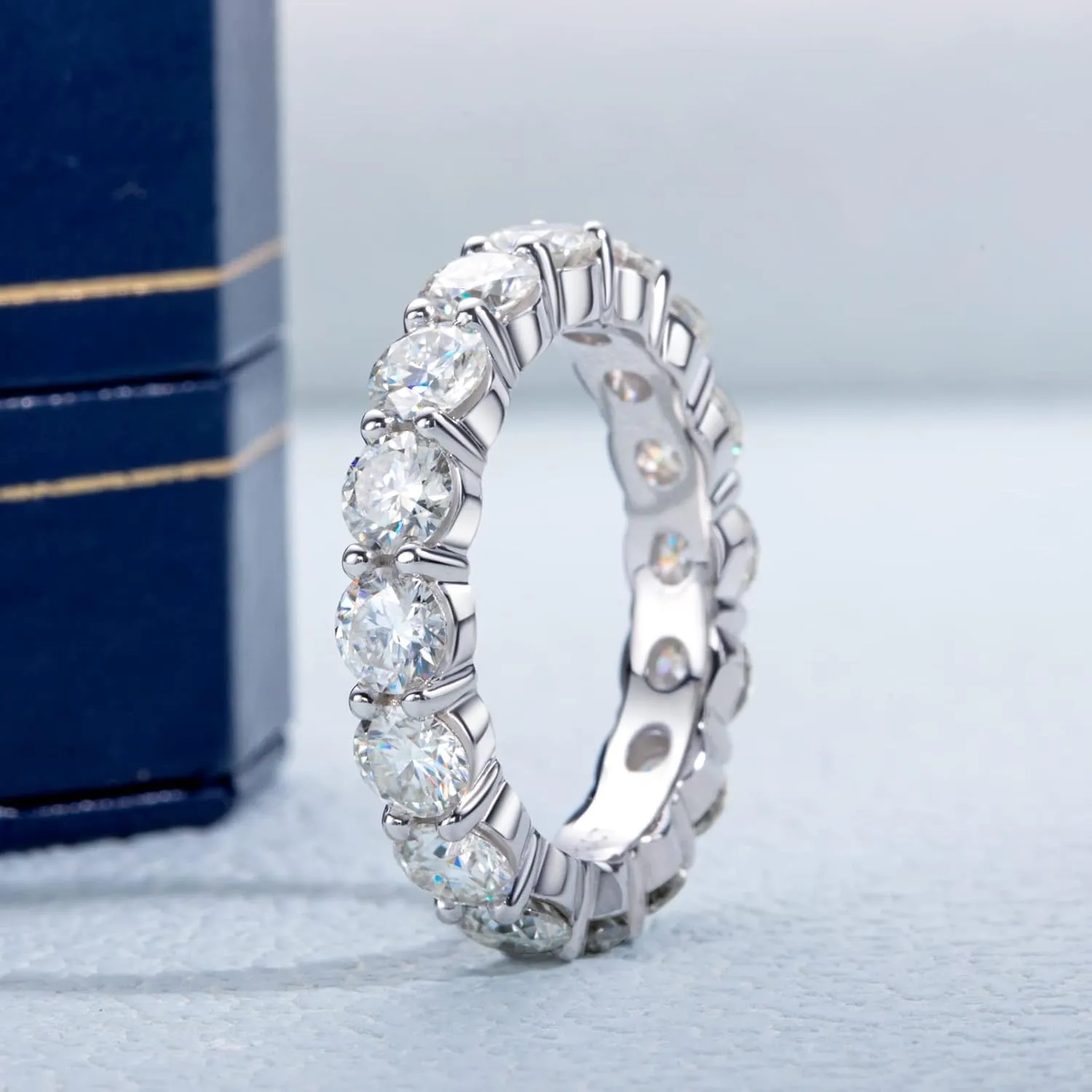 Eternity Ring for Women 18K White Gold Plated Sterling Silver Rings Round Cut Cubic Zirconia Wedding Rings