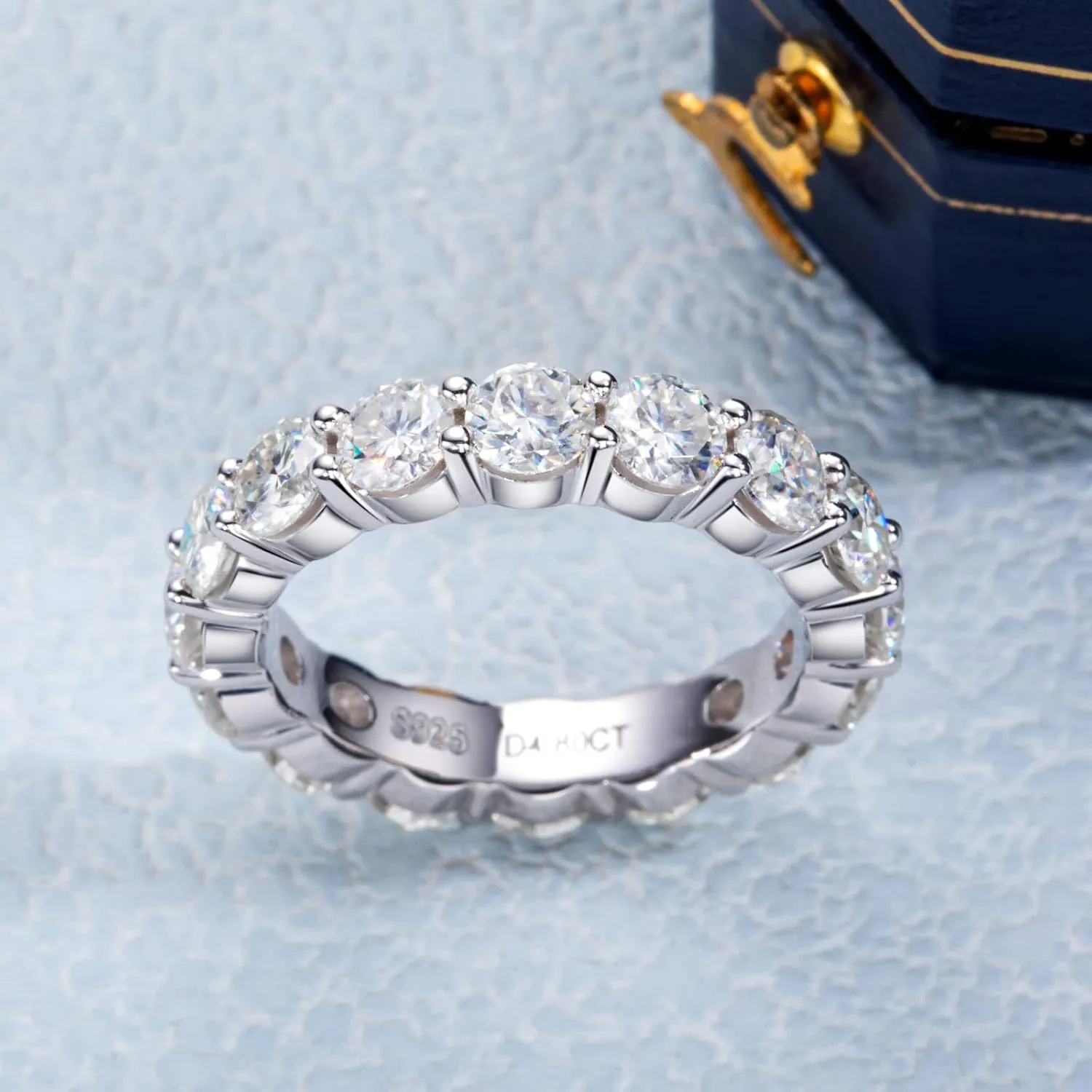 Eternity Ring for Women 18K White Gold Plated Sterling Silver Rings Round Cut Cubic Zirconia Wedding Rings