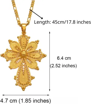 Ethiopian Cross Pendant | Ethiopian Cross Jewelry | Ethiopian Jewelry for Women Set Ethiopian Cross Pendant Chain Necklaces for Women,Gold Color Eritrea Jewelry African Crosses