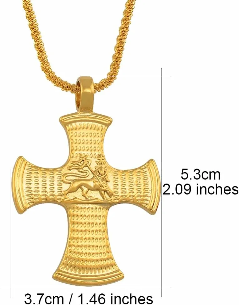 Ethiopian Cross Pendant, Ethiopian Jewelry for Women Men, Ethiopian Cross Jewelry for Women Set Ethiopian Gold Cross With Lion of Judah Pendant Necklaces for Men Gold Color African Jewelry Eritrean