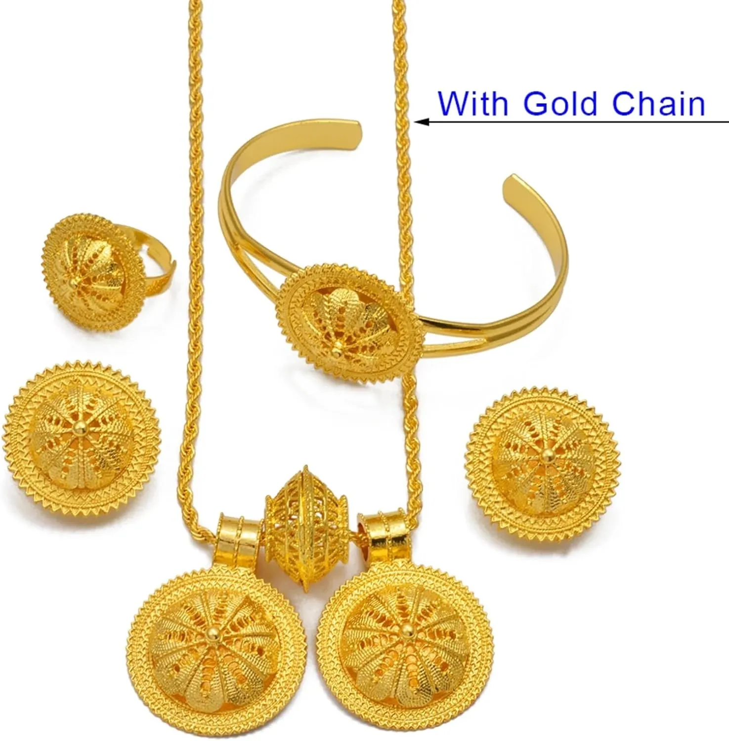 Ethiopian Jewelry Set for Women - Traditional Necklaces, Earrings, Rings, Bracelets - Eritrean Wedding Gifts and Dowry