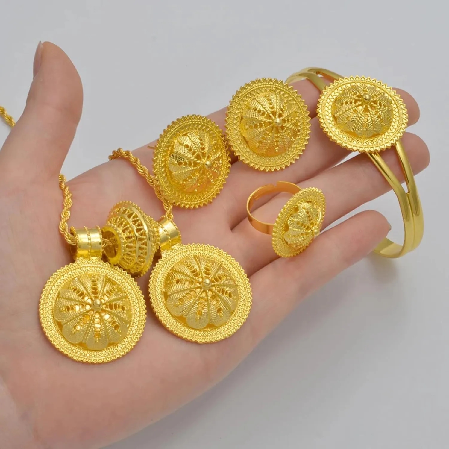 Ethiopian Jewelry Set for Women - Traditional Necklaces, Earrings, Rings, Bracelets - Eritrean Wedding Gifts and Dowry