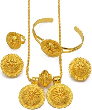 Ethiopian Jewelry Set for Women - Traditional Necklaces, Earrings, Rings, Bracelets - Eritrean Wedding Gifts and Dowry