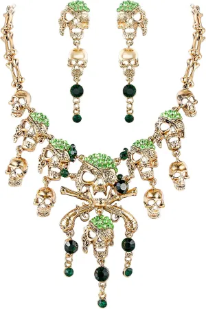 EVER FAITH Halloween Cosplay Jewelry Accessories Austrian Crystal Horror Punk Pirate Skull Bib Collar Necklaces Earrings Set for Women