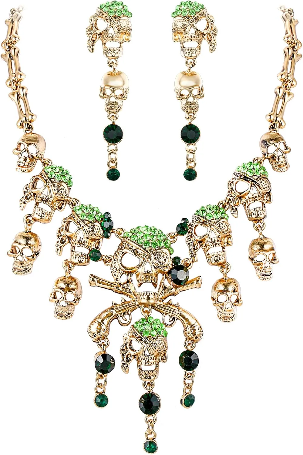 EVER FAITH Halloween Cosplay Jewelry Accessories Austrian Crystal Horror Punk Pirate Skull Bib Collar Necklaces Earrings Set for Women