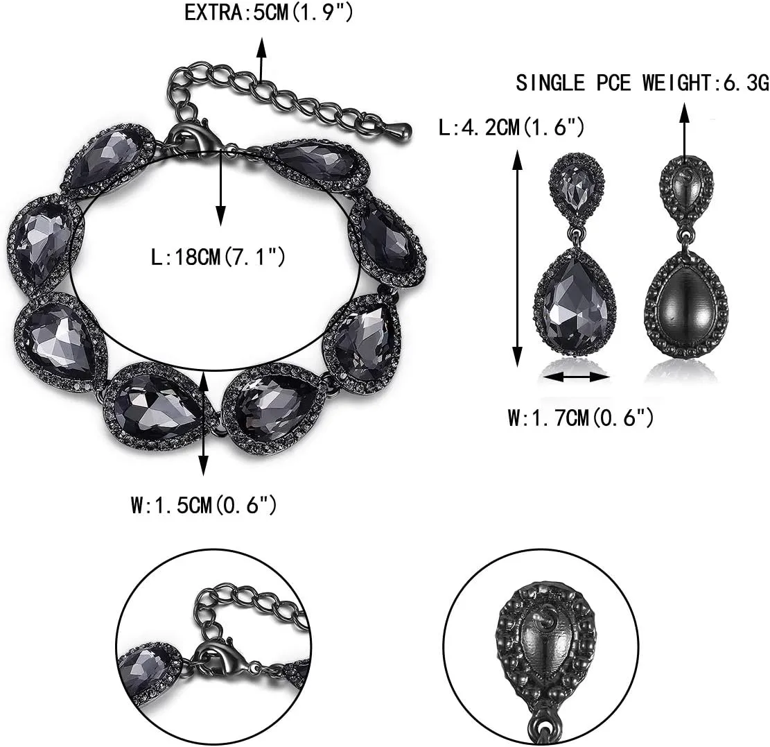 EVER FAITH Sparkly Crystal Elegant Bridal Prom Pear Shaped Drop Pierced Earrings Bracelet Set