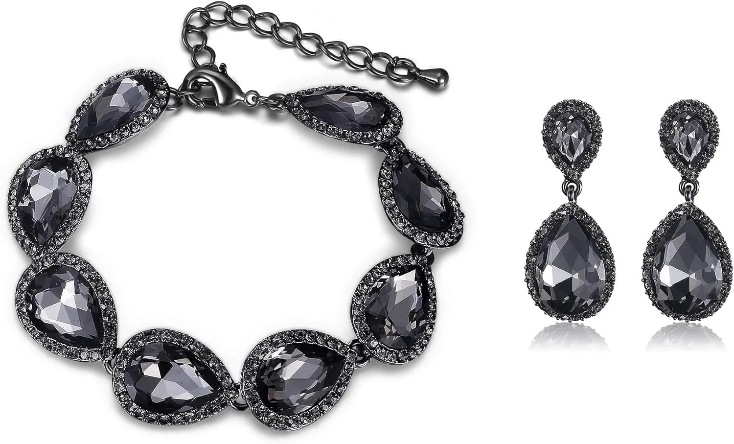 EVER FAITH Sparkly Crystal Elegant Bridal Prom Pear Shaped Drop Pierced Earrings Bracelet Set