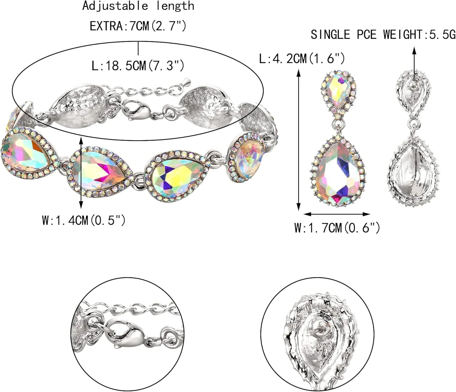 EVER FAITH Sparkly Crystal Elegant Bridal Prom Pear Shaped Drop Pierced Earrings Bracelet Set