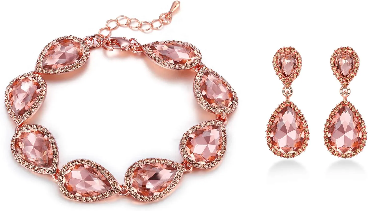 EVER FAITH Sparkly Crystal Elegant Bridal Prom Pear Shaped Drop Pierced Earrings Bracelet Set