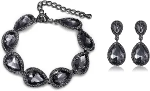EVER FAITH Sparkly Crystal Elegant Bridal Prom Pear Shaped Drop Pierced Earrings Bracelet Set