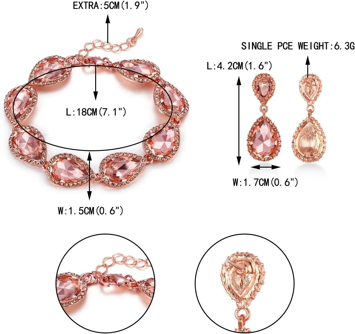 EVER FAITH Sparkly Crystal Elegant Bridal Prom Pear Shaped Drop Pierced Earrings Bracelet Set