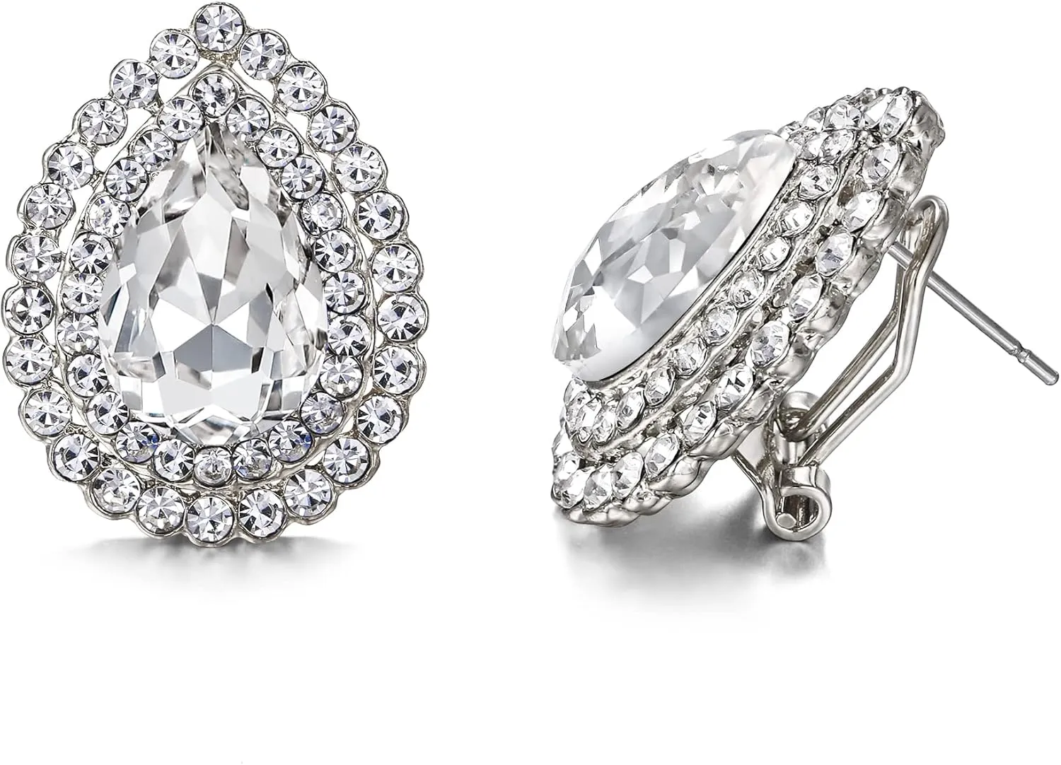EVER FAITH Wedding Austrian Crystal Stud Earring for Bride, Elegant Teardrop Rhinestone Earrings Jewelry for Women