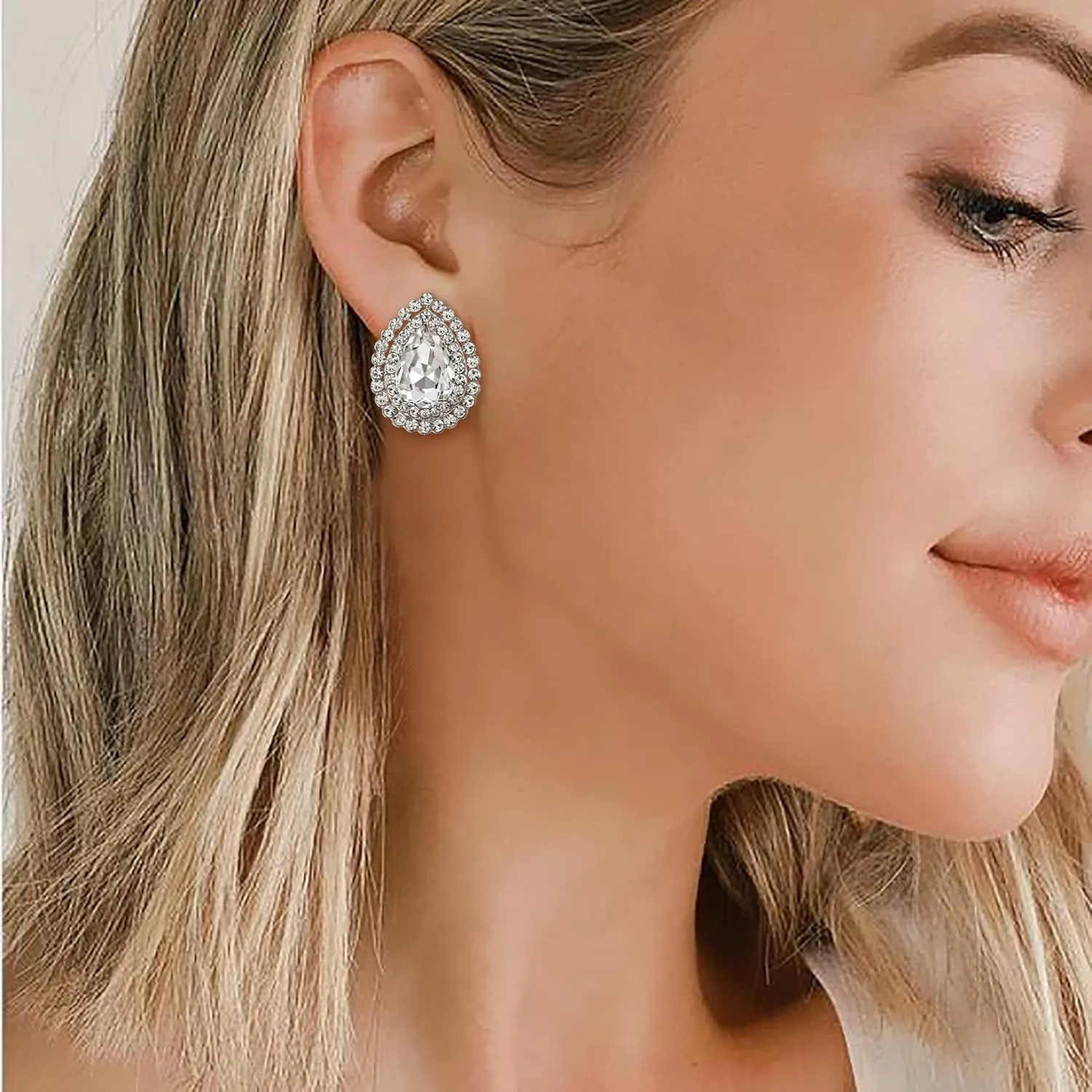 EVER FAITH Wedding Austrian Crystal Stud Earring for Bride, Elegant Teardrop Rhinestone Earrings Jewelry for Women