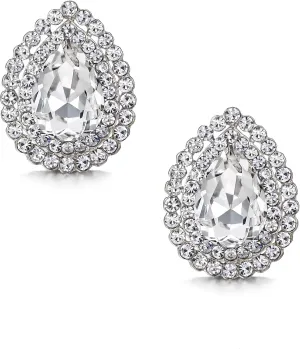 EVER FAITH Wedding Austrian Crystal Stud Earring for Bride, Elegant Teardrop Rhinestone Earrings Jewelry for Women