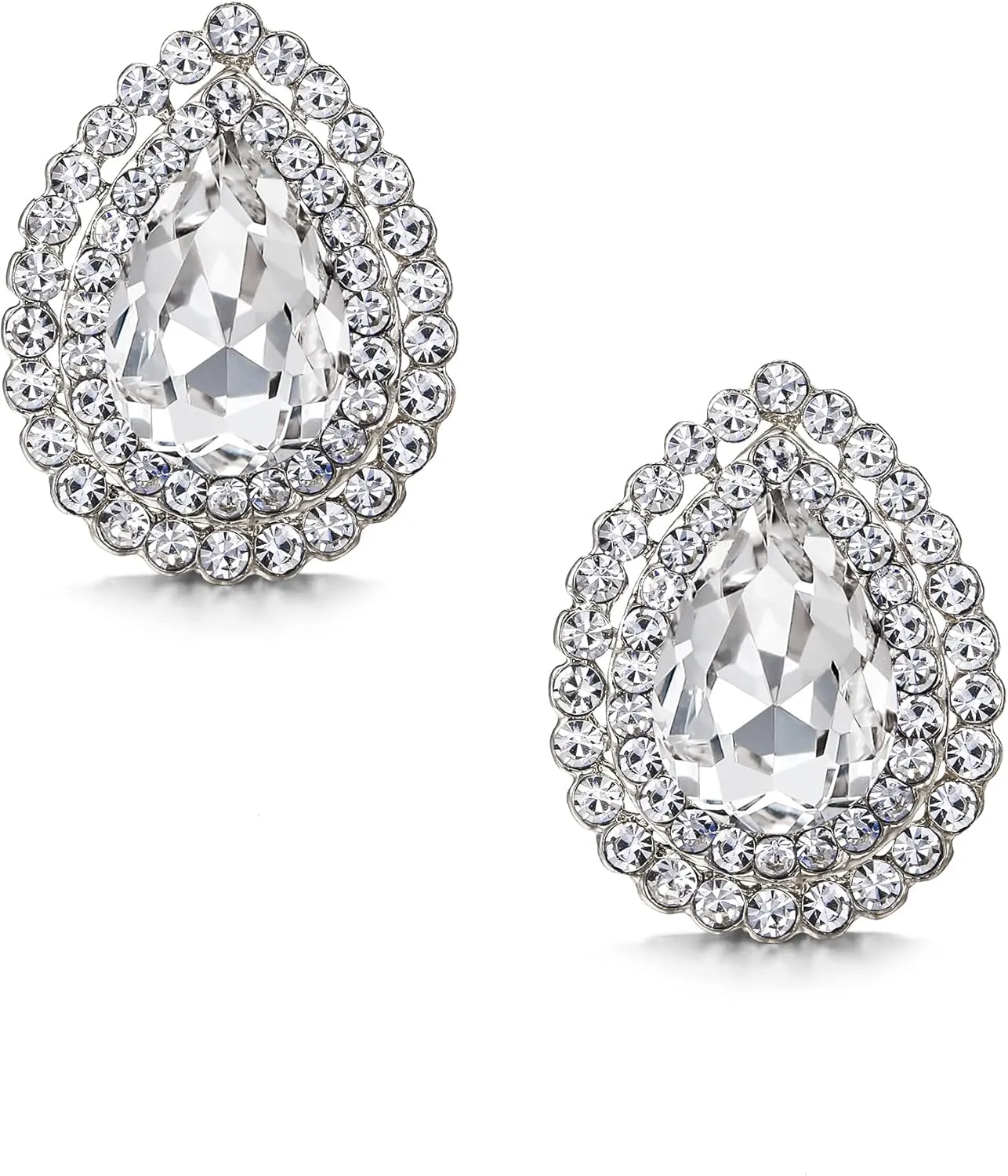 EVER FAITH Wedding Austrian Crystal Stud Earring for Bride, Elegant Teardrop Rhinestone Earrings Jewelry for Women