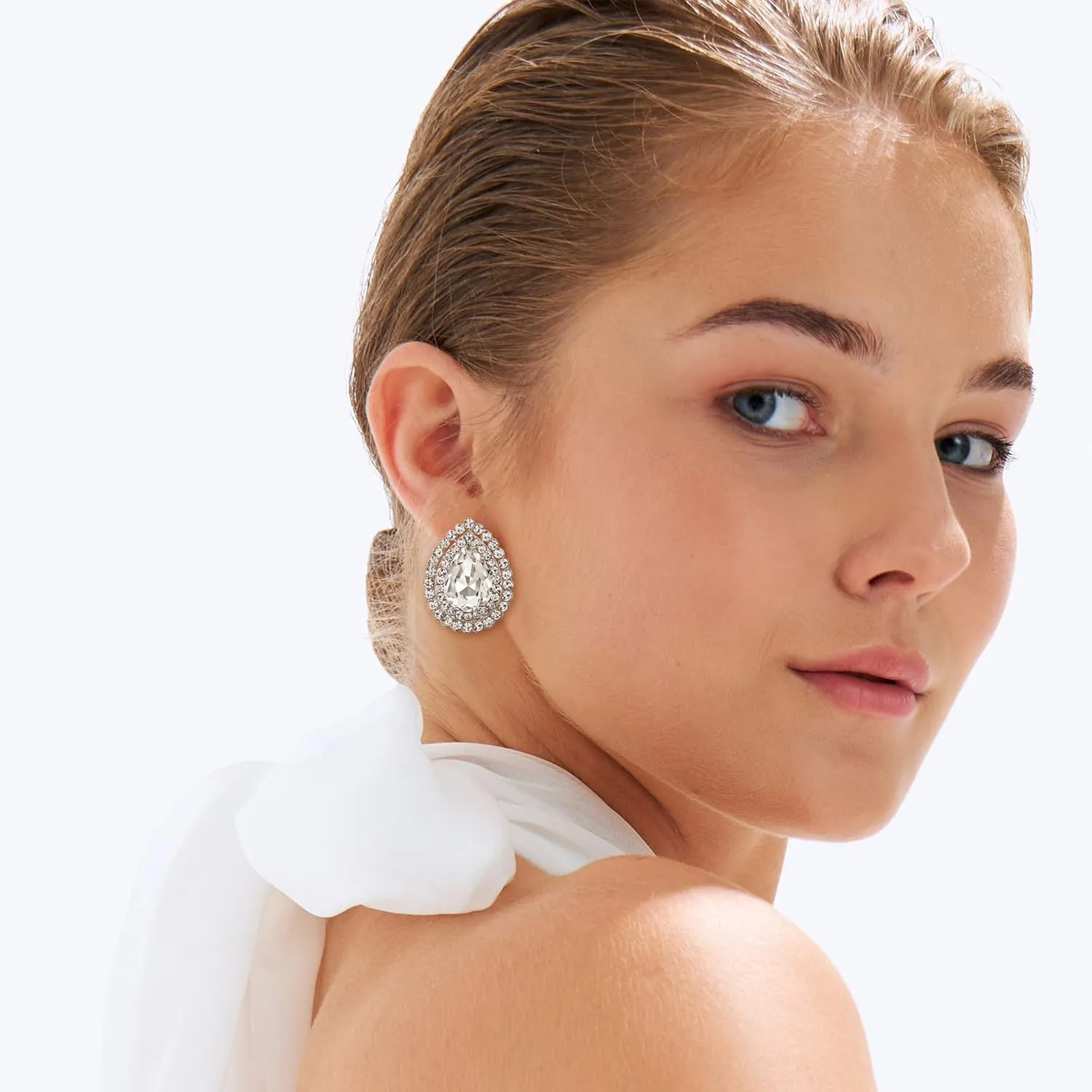 EVER FAITH Wedding Austrian Crystal Stud Earring for Bride, Elegant Teardrop Rhinestone Earrings Jewelry for Women