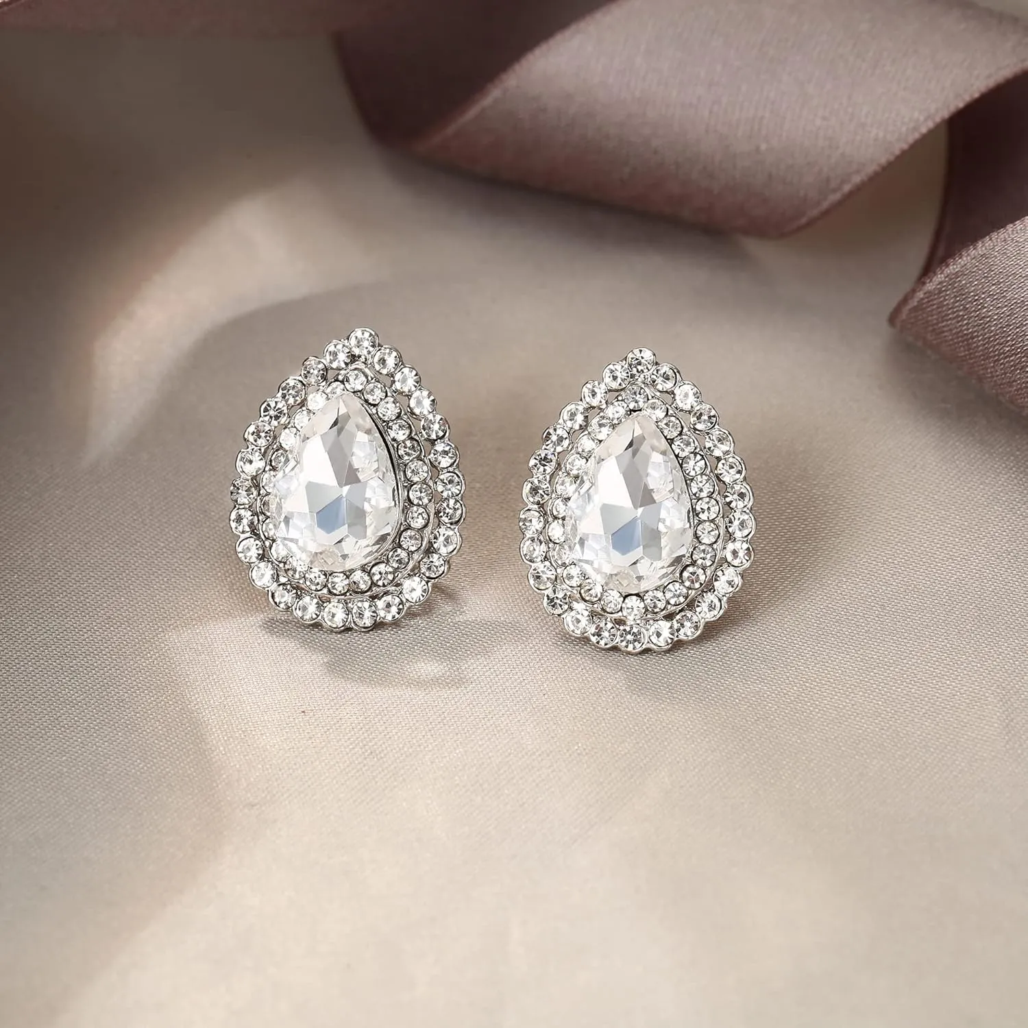EVER FAITH Wedding Austrian Crystal Stud Earring for Bride, Elegant Teardrop Rhinestone Earrings Jewelry for Women