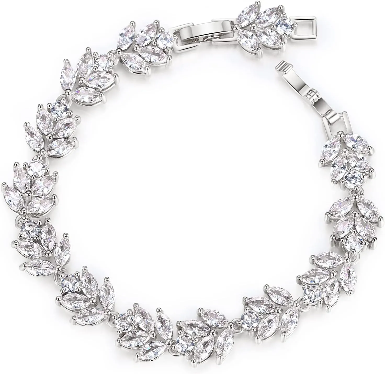 EVER FAITH Wedding Jewerly Hand Accessory Prong Cubic Zirconia Birthstone Marquise Leaf Elegant Tennis Bracelet