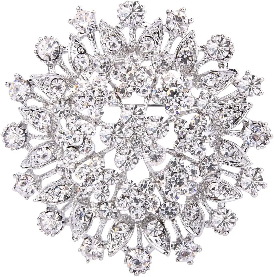 EVER FAITH Women's Austrian Crystal Elegant Flower Leaf Bridal Corsage Brooch Pin