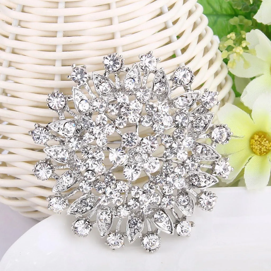 EVER FAITH Women's Austrian Crystal Elegant Flower Leaf Bridal Corsage Brooch Pin