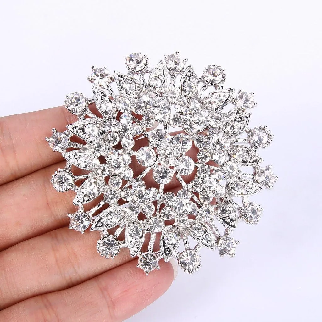 EVER FAITH Women's Austrian Crystal Elegant Flower Leaf Bridal Corsage Brooch Pin