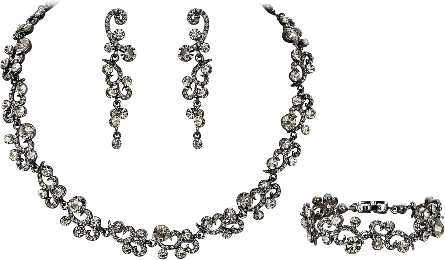 EVER FAITH Women's Austrian Crystal Elegant Wedding Flower Wave Necklace Earrings Bracelet Set