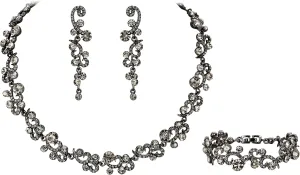 EVER FAITH Women's Austrian Crystal Elegant Wedding Flower Wave Necklace Earrings Bracelet Set