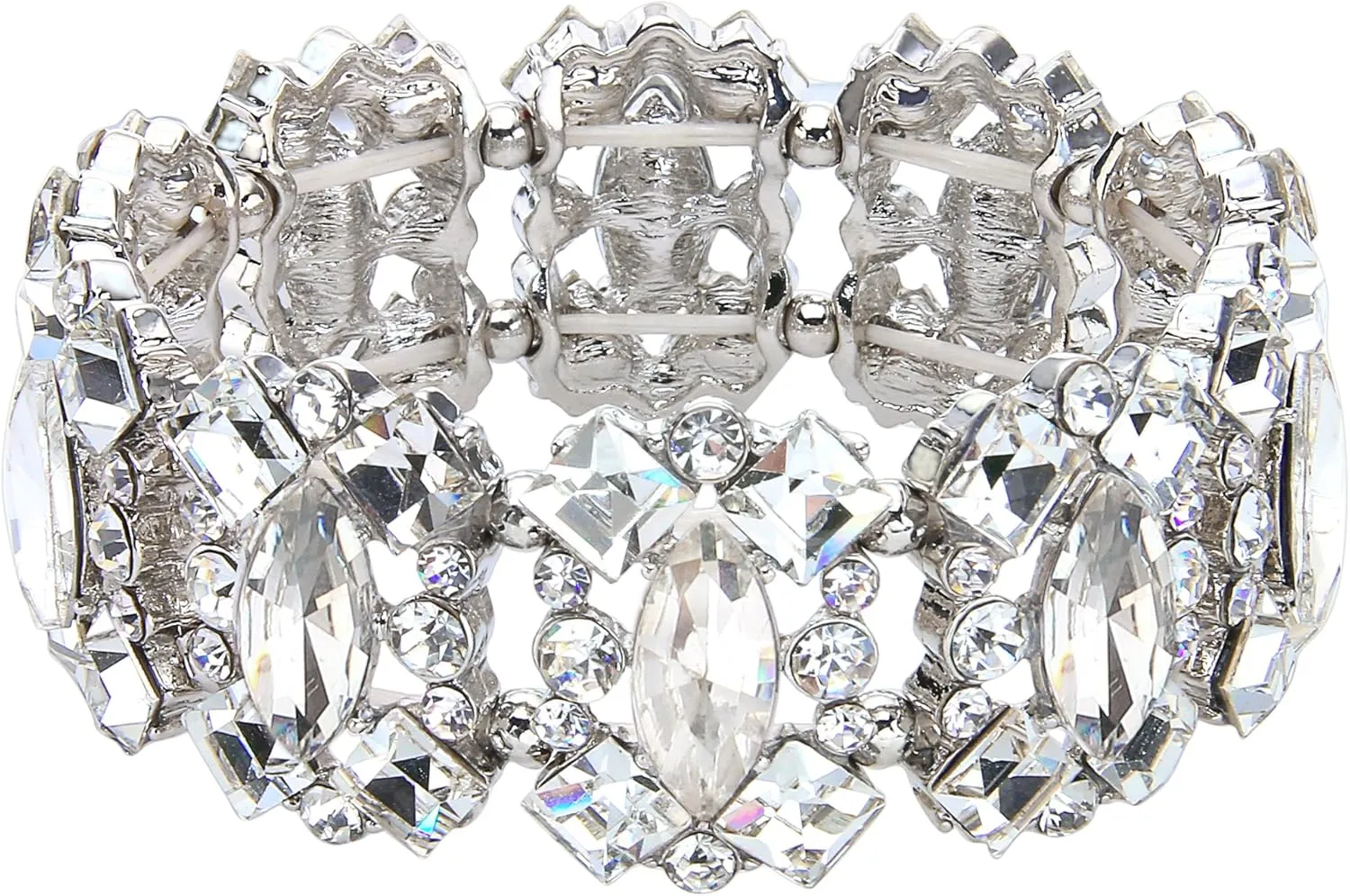 EVER FAITH Women's Crystal Vintage Style Elegant Bridal Elastic Stretch Bracelet