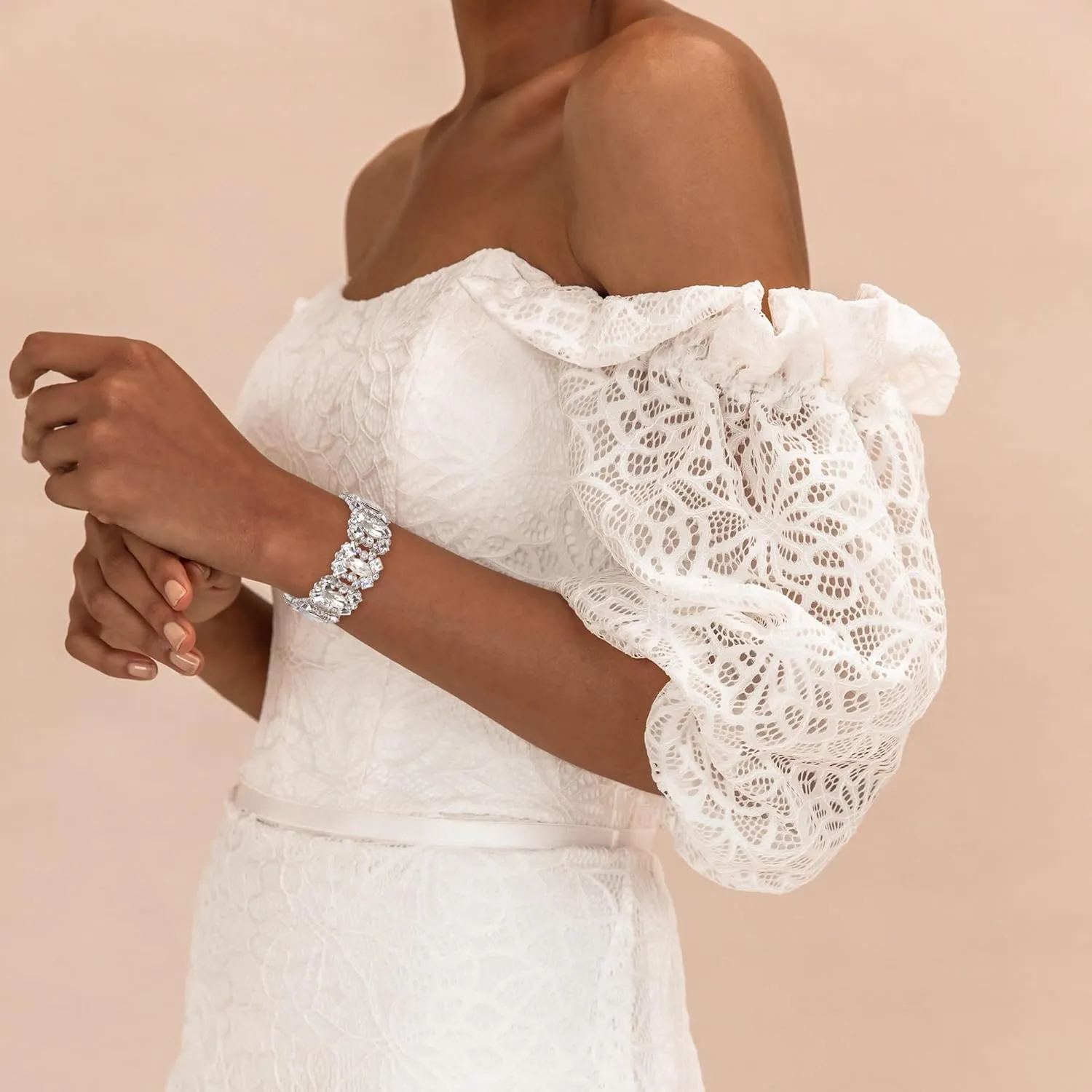 EVER FAITH Women's Crystal Vintage Style Elegant Bridal Elastic Stretch Bracelet
